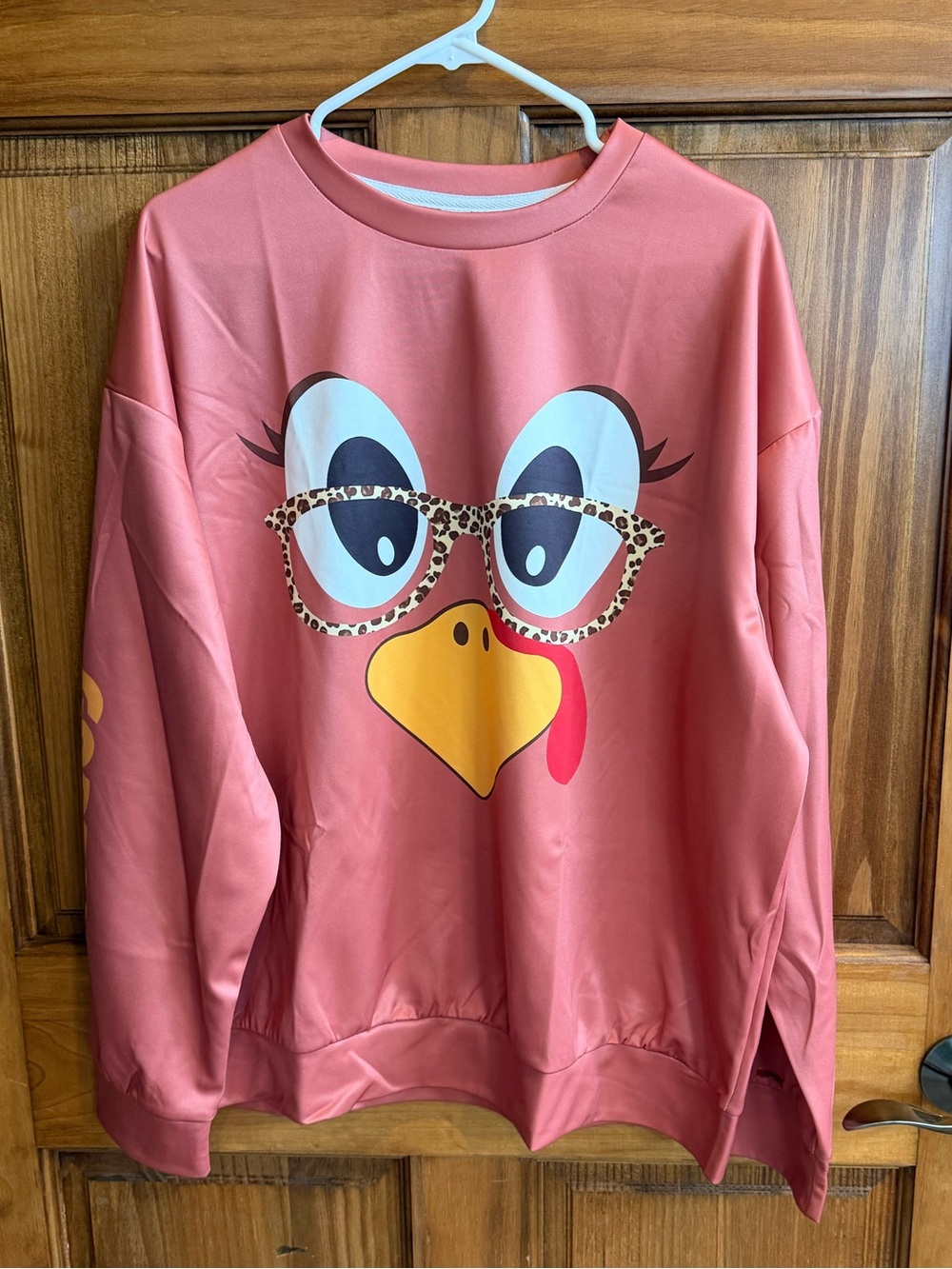 Graphic Novelty Women's Sweatshirt with Leopard Glasses Turkey Face